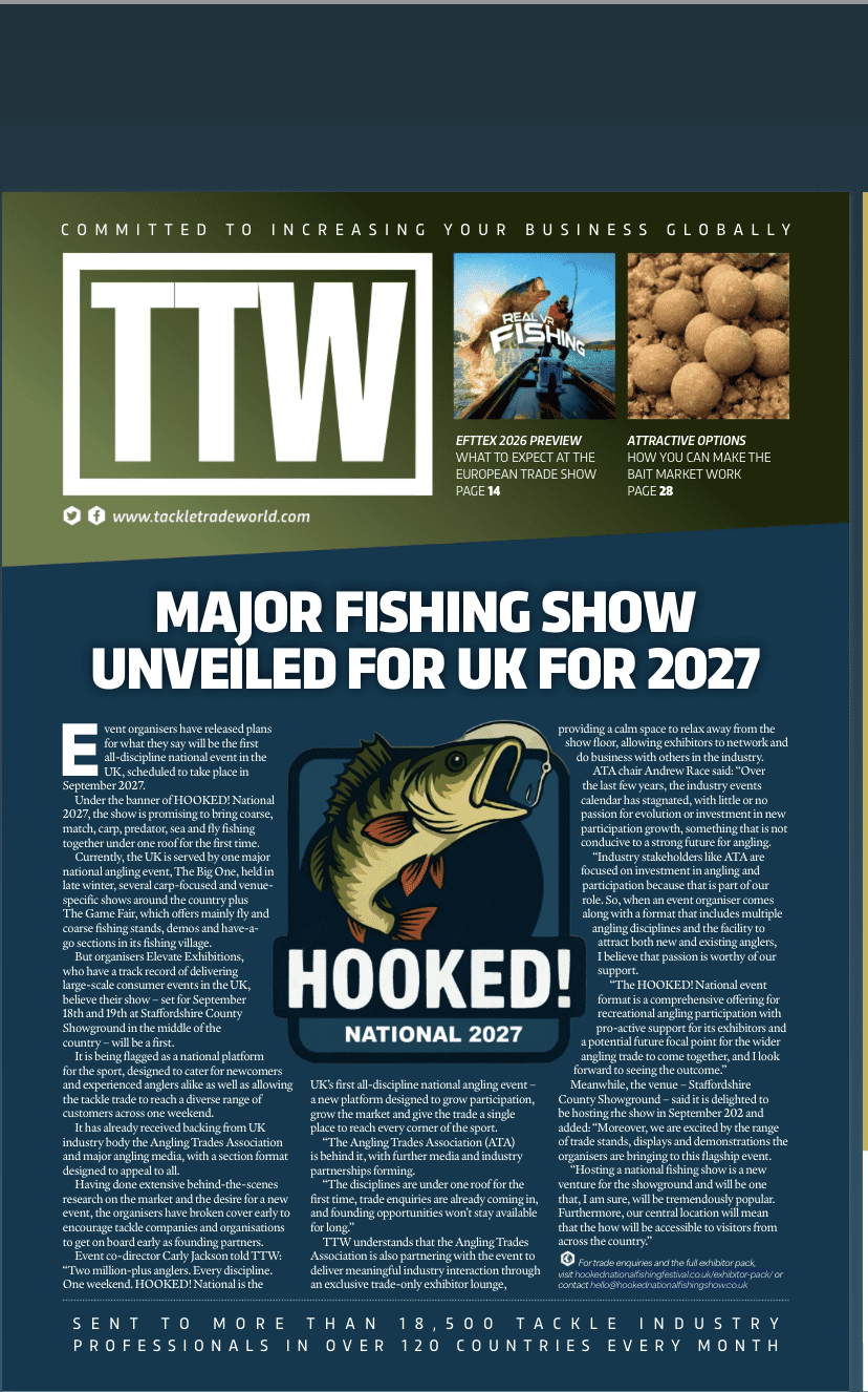 In the News: HOOKED! National 2027 featured in Tackle Trade World 2 HOOKED TTW June 2026 coverage